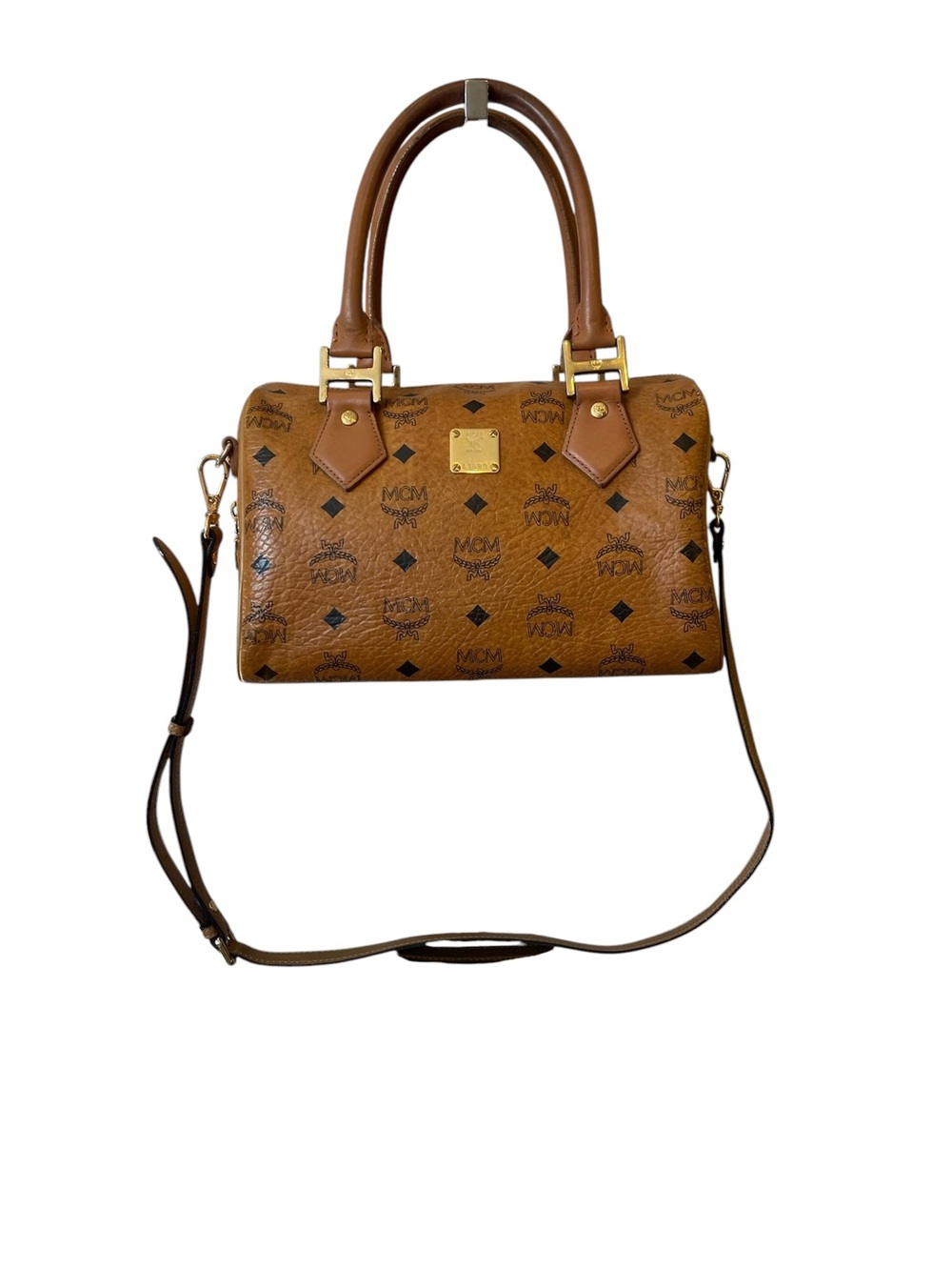 MCM Cognac Brown Visetos Satchel with Removable Strap